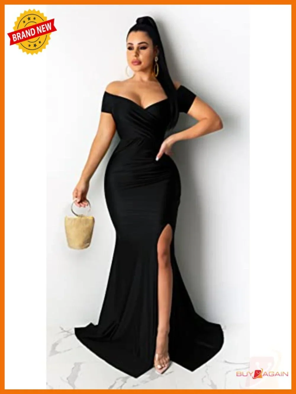 Off Shoulder V Neck Mermaid Evening Gown Formal Prom Maxi Dress